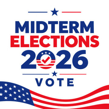 U.S. Midterm Election 2026 and Presidential Election 2028 Vote Day Patriotic Banner with American Flag &mdash; Election Campaign Design,,