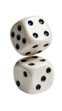 Two white dice with black dots, isolated on transparent background