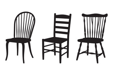 Obraz premium Set of vintage wooden chair silhouettes isolated on white background
