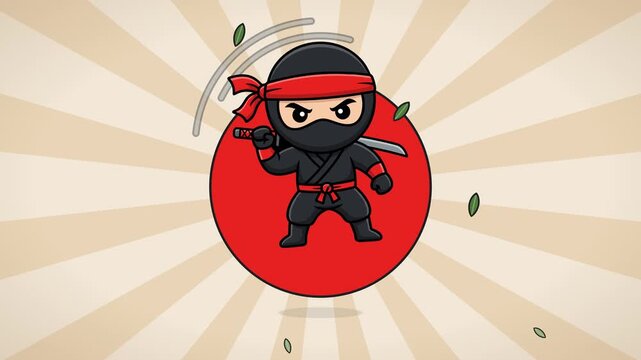 Chibi ninja samurai puffing smoke animation