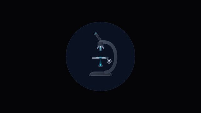 Minimalist microscope icon glowing in dark digital interface