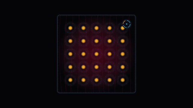 Futuristic digital grid with glowing yellow light nodes on dark background