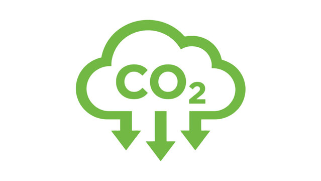 Green carbon dioxide emission reduction vector graphic illustration with down arrows symbolising climate action