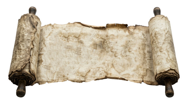 Ancient Aged Unrolled Parchment Scroll on Handles.