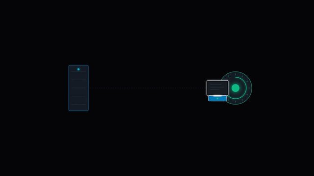 Digital server and computer network connection conceptual illustration on dark background