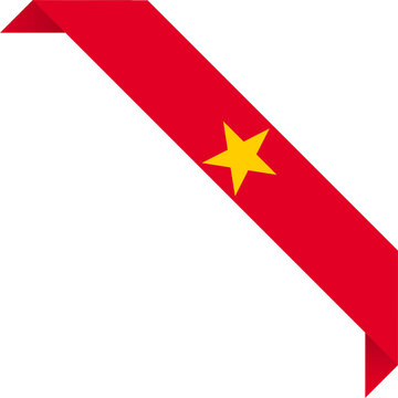 Diagonal vietnam national flag red corner ribbon banner yellow star patriotic symbol isolated