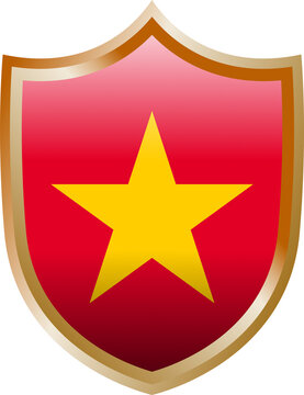 Glossy vietnam flag shield badge emblem red yellow star national patriotic icon isolated