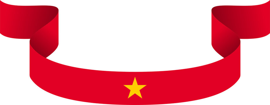Vietnam flag red curved ribbon banner with yellow star illustration isolated for patriotic national celebration