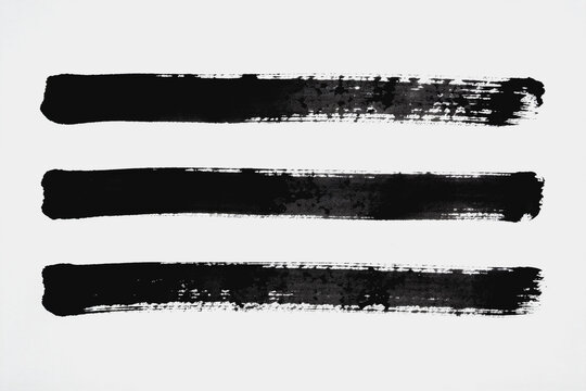Three thick, parallel black ink brush strokes on a plain white background, showing rough, textured edges.