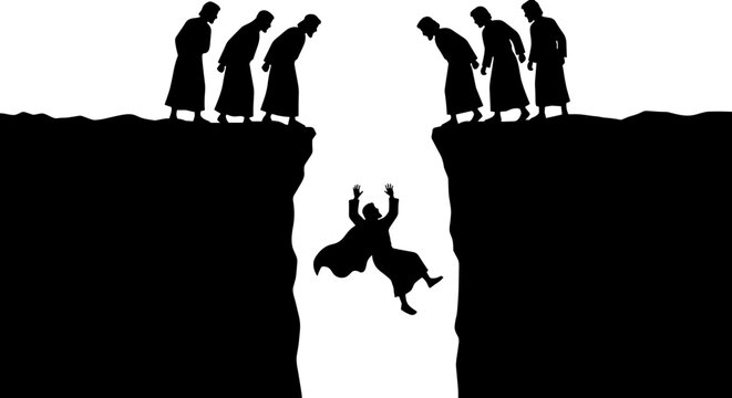 Joseph Thrown Into Pit by His Brothers Old Testament Bible Vector Illustration, Betrayal and Envy Story, Genesis Family Drama, Falling into Abyss Metaphor