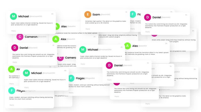 Customer feedback comments popup animation with user review rating display
