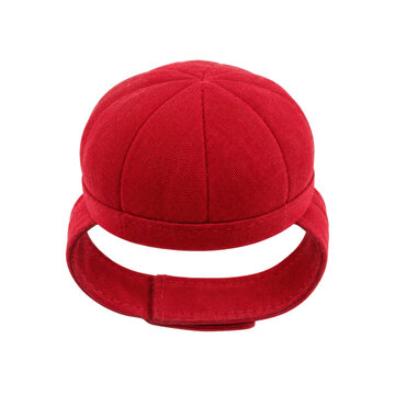 Vibrant red docker cap, made from textured fabric, is displayed with a clean white background and even studio lighting