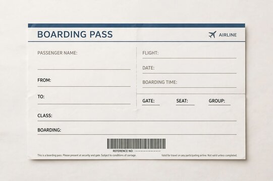 Blank airline flight boarding pass mock up template