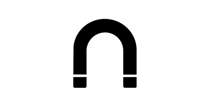 Black and white horseshoe magnet icon on transparent background for attraction force.