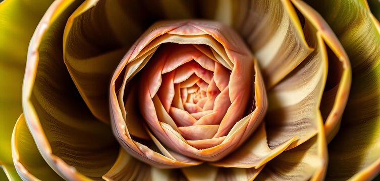 Close-up of artichoke heart revealing spiral Fibonacci sequence , botany, closeup