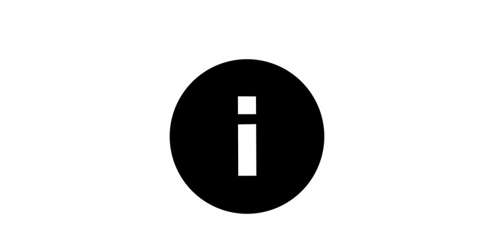 Black round information button with letter i for user guidance and help functions.