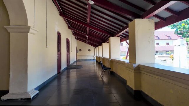 Long Colonial Veranda Corridor at Fort Rotterdam, Makassar, Indonesia