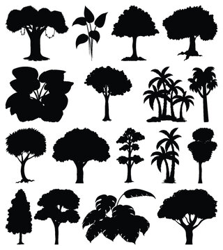Dense Tree Silhouette Vector Pattern Set
