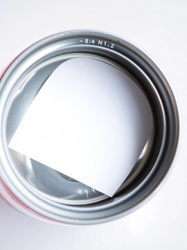 Opened aluminum beverage can with blank label, plain wrapper, cylindrical shape