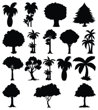 Tree Silhouette Vector Pattern Set Mixed Species