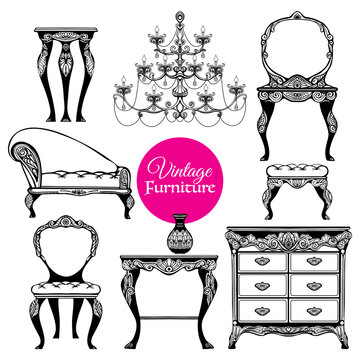 Vintage Furniture Collection Vector Illustration