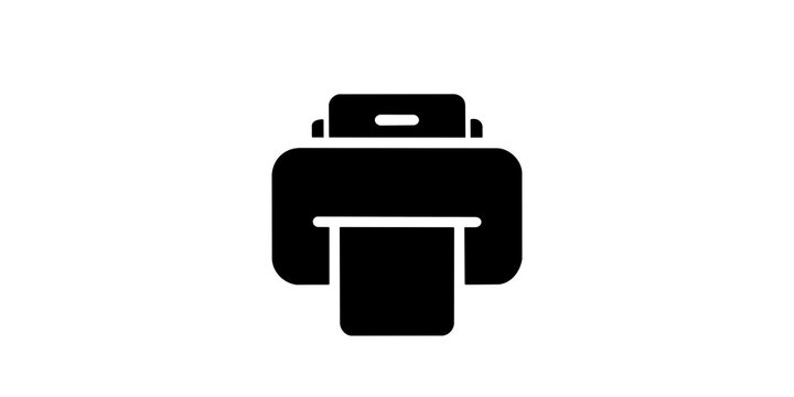 Black printer icon design for document management and office printing workflows.