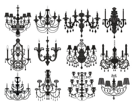 Chandelier Silhouette Vector Pattern Set Black