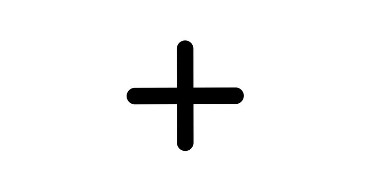 Universal black plus sign on transparent background for digital addition features.
