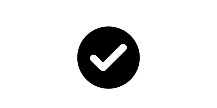 Black circle check mark icon flat design element for completion and verification.