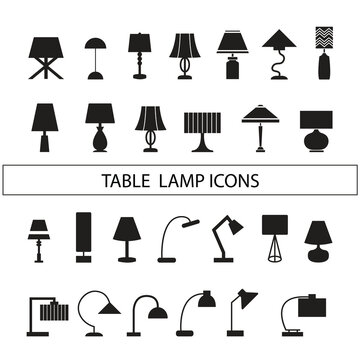 Table Lamp Icons Vector Set Various Styles