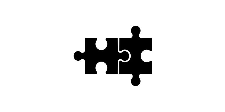 Interlocking puzzle pieces black vector shape for problem solving and team concept.