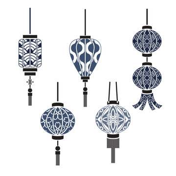 Chinese Lantern Illustration Vector Set Blue