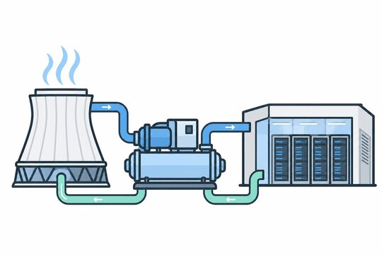 Chiller plant and cooling tower connected to a data center water loop