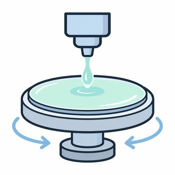 Spin coating machine applying photoresist liquid onto a rotating semiconductor wafer