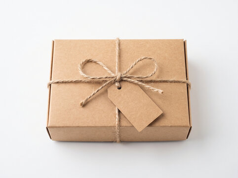 Gift box tied with twine and tag