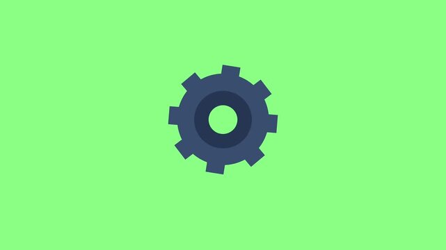 gears and cogs Flat vector animated dark blue mechanical gear rotating continuously against a green screen background