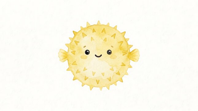 Cute cartoon pufferfish with happy face illustration