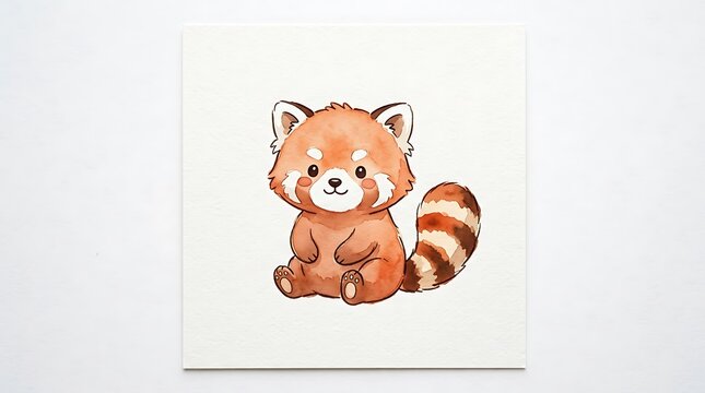 Cute cartoon red panda sitting happily with fluffy tail