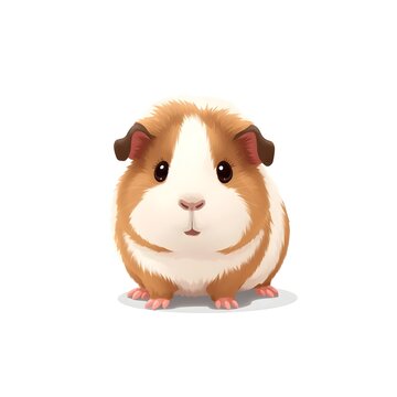 Adorable furry guinea pig cartoon character isolated on white background. Sweet pet rodent illustration for children books, greeting cards, and banners