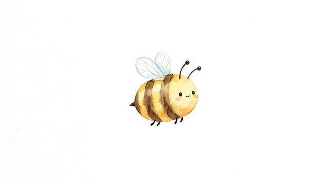 Cute cartoon bee with friendly face flying happily