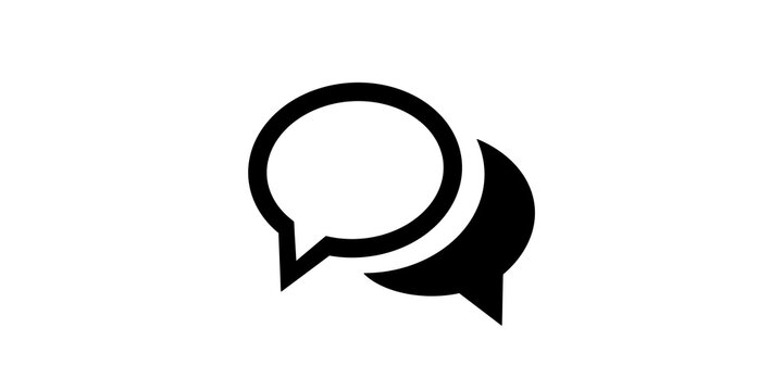 Two black chat speech bubbles isolated icon on transparent background.