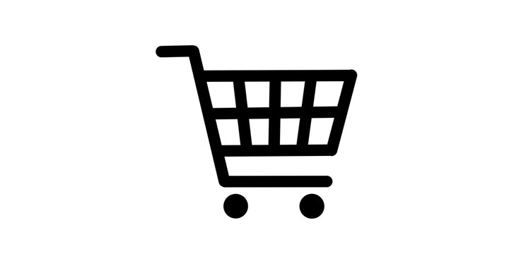 Shopping cart outline icon for retail marketing and ecommerce store checkout page.