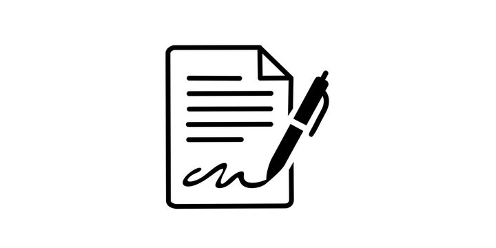 Document signature icon with black pen for contract agreement and business forms.
