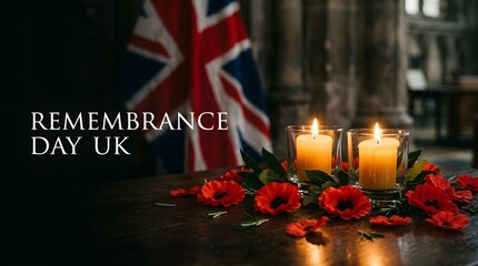 Obraz premium Remembering the fallen a solemn observance of remembrance day in the united kingdom honoring service and sacrifice with poppies and candles