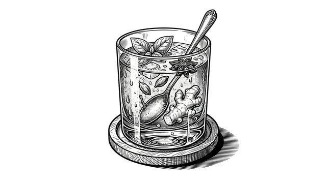 The Image Is A Black And White Illustration Of A Glass Of Water The Glass