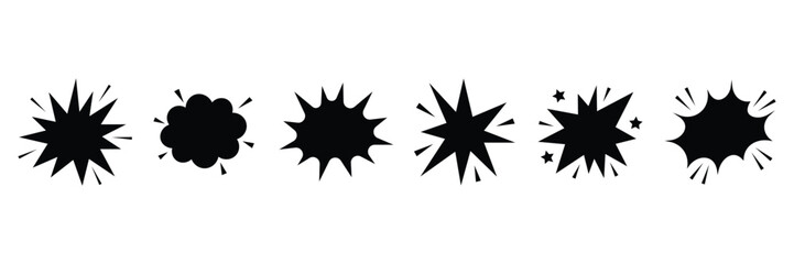 Fototapeta premium Comic book speech bubble boom blast burst silhouette set, starburst cloud explode graphic frame collection.