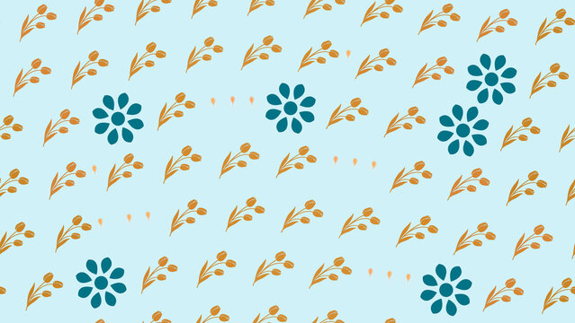 Floral Pattern with Stylized Tulips and Flowers