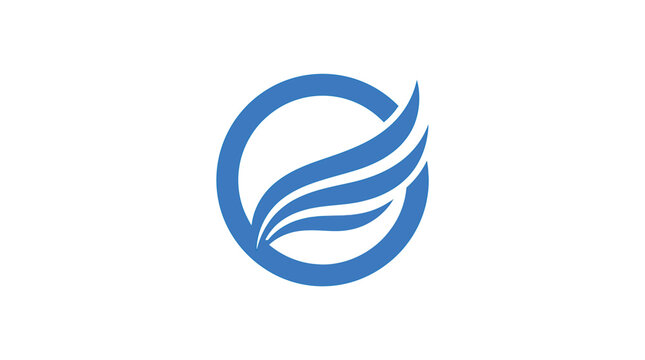 Bright blue circular graphic logo featuring elegant wave shapes for modern digital branding