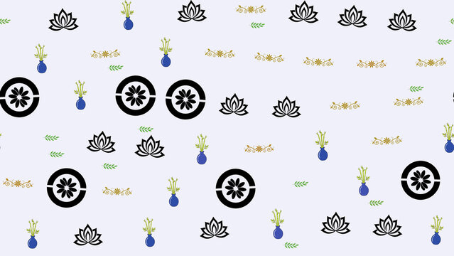Seamless pattern with lotus flowers and vases