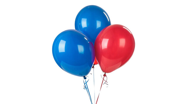 Group of shiny blue and red helium balloons tied with string isolated on transparent background